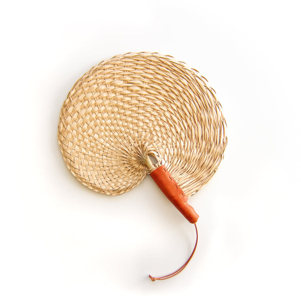 Palm Leaf Fan with Leather Wrapped Handle